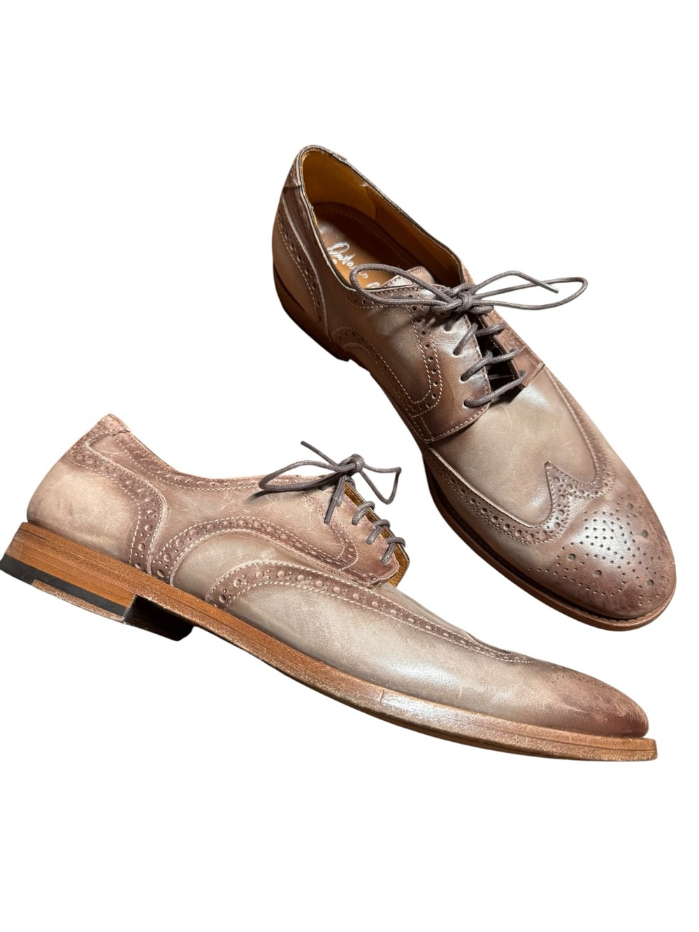 Antonio Maurizi Taupe Gray Leather Wingtip Oxford Dress Shoes Mens Size 42 US 9